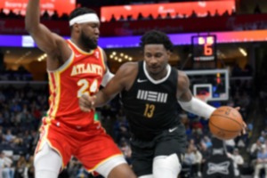 <strong>Memphis Grizzlies forward Jaren Jackson Jr. (13) drives against Atlanta Hawks forward Bruno Fernando (24) on Friday, March 8, 2024.</strong> (Brandon Dill/AP)