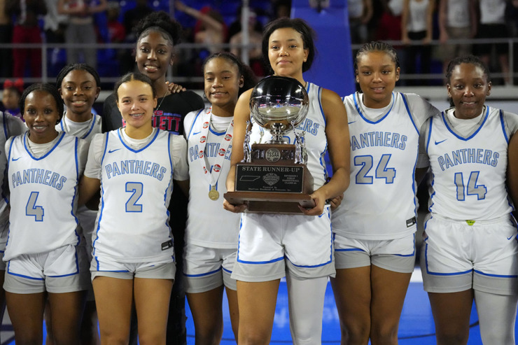 <strong>Bartlett players pose with their trophy after losing to Bradley Central in the Class 4A championship basketball game March 9 in Murfreesboro, Tenn.</strong> (Mark Humphrey/Special to The Daily Memphian)
