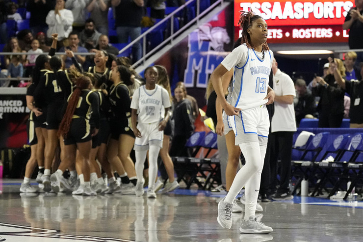<strong>Bartlett's Zoey Rixter (13) leaves the court as Bradley Central players celebrate after the Class 4A championship basketball game March 9 in Murfreesboro, Tenn.</strong> (Mark Humphrey/Special to The Daily Memphian)