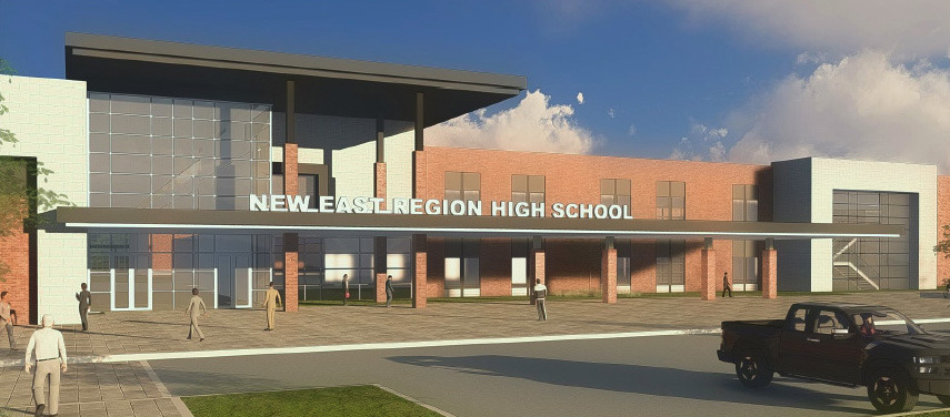 <strong>A rendering of the entrance to the new Cordova high school, referred to as the New East Region High School.</strong> (Courtesy Memphis-Shelby County Schools)