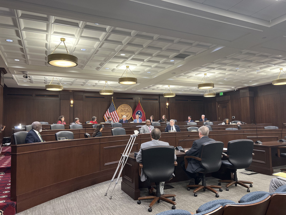 <strong>Andy Bringham and Marshall Davidson of the Tennessee Board of Judicial Conduct testify to a legislative committee on Thursday, March 14, about their investigation of Shelby County Criminal Court Division 9 Judge Melissa Boyd.</strong>&nbsp;(Ian Round/The Daily Memphian)