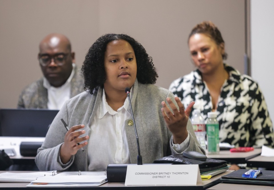 <strong>The County Commission voted down the proposal by Commissioner Britney Thornton (middle) to spend $400,000 on computer software to create a dashboard of data commissioners could use in making decisions about the areas of greatest need.</strong> (Patrick Lantrip/The Daily Memphian file)