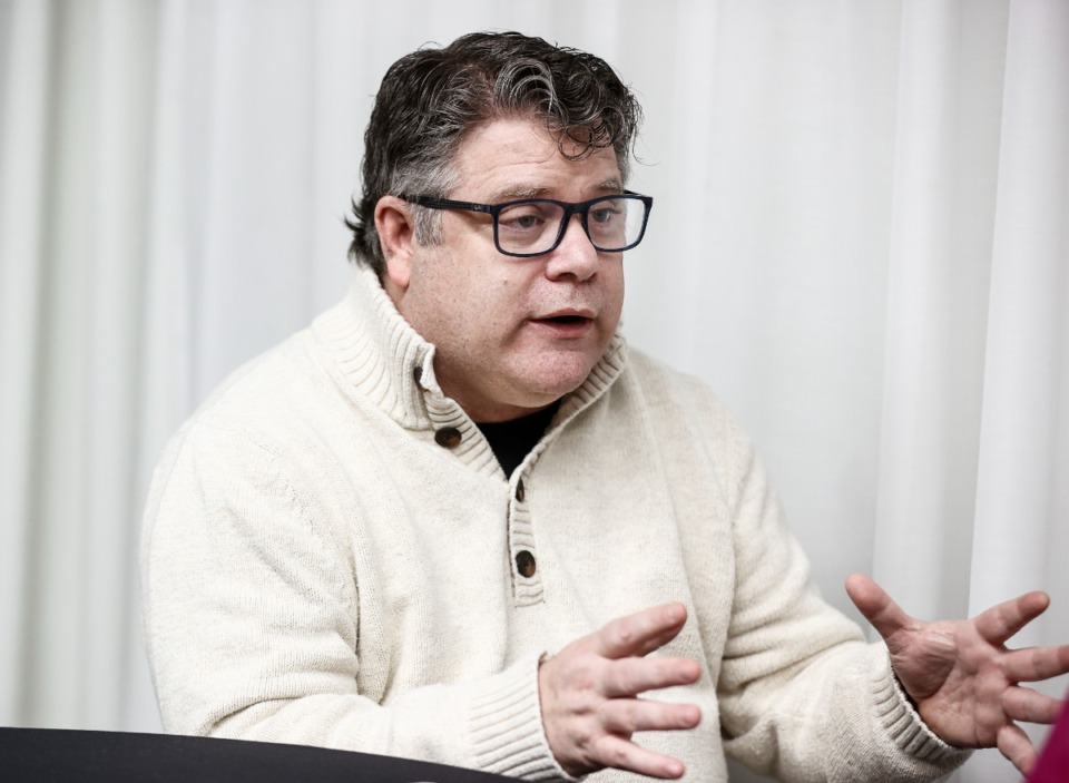 <strong>Actor Sean Astin speaks to the media before attending the Methodist Mental Health Breakfast March 21.</strong> (Mark Weber/The Daily Memphian)