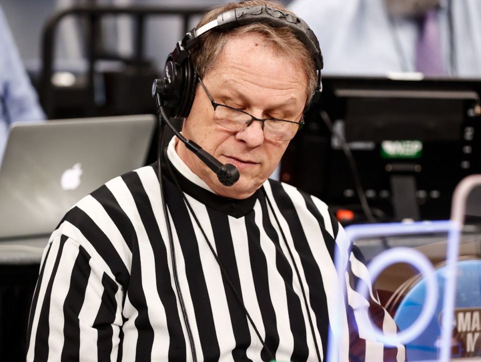 Official scorer Gene Bailey works during the NCAA Tournament on Friday, March 22, 2024. (Mark Weber/The Daily Memphian)