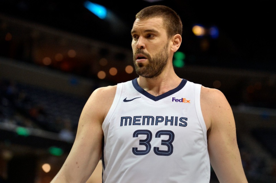 <strong>Memphis Grizzlies center Marc Gasol (33) plays in the first half of an NBA basketball game against the Denver Nuggets Monday, Jan. 28, 2019, in Memphis, Tenn.</strong> (AP Photo/Brandon Dill)