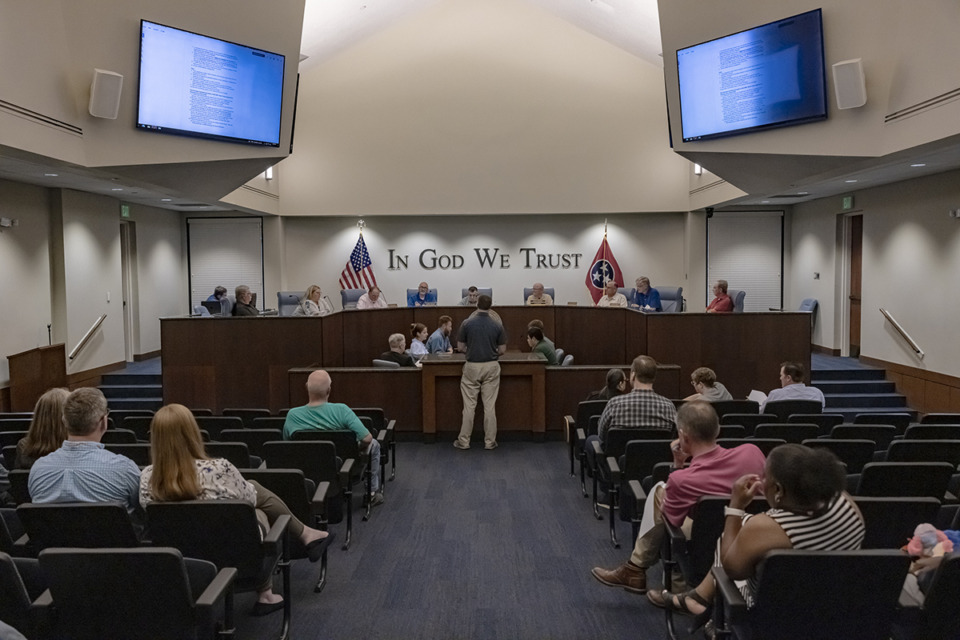 <strong>The Bartlett Municipal Planning Commission holds a Town Hall Meeting for proposed school use at Christian Life Tabernacle at Bartlett City Hall on Monday, April 1, 2024.</strong> (Ziggy Mack/Special to The Daily Memphian)