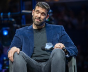 <strong>Marc Gasol reacts to stories told about him from his teammates, Mike Conley, Zach Randolph and Tony Allen at his jersey retirement ceremony at FedExForum, Saturday, April 6, 2024.</strong> (Greg Campbell/Special to The Daily Memphian)