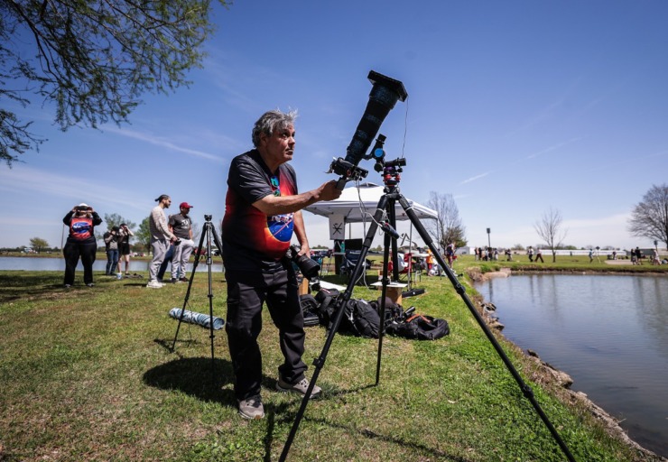 <strong>NASA contractor Mike Pedraza flew in from Orlando, Florida, to capture the total solar eclipse in Sikeston, Missouri, with his family on April 8, 2024.</strong> (Patrick Lantrip/The Daily Memphian)