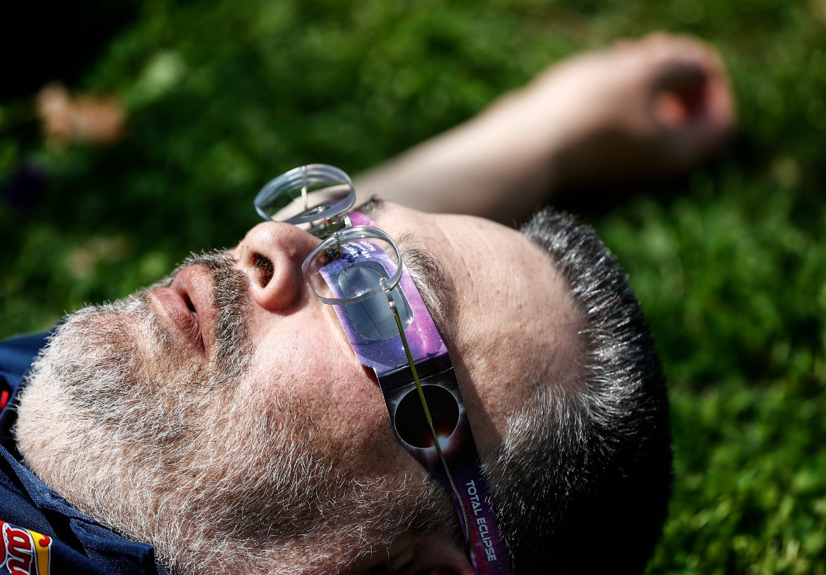 <strong>Billy James watches the solar eclipse on Monday, April 8, 2024, at Overton Park.</strong> (Mark Weber/The Daily Memphian)