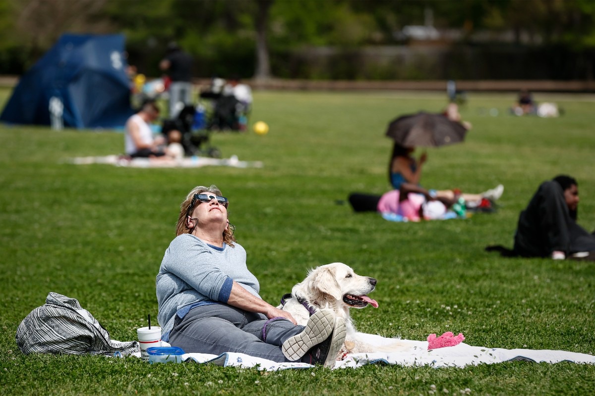 <strong>Onlookers watch the solar eclipse on Monday, April 8, 2024, at Overton Park.</strong> (Mark Weber/The Daily Memphian)