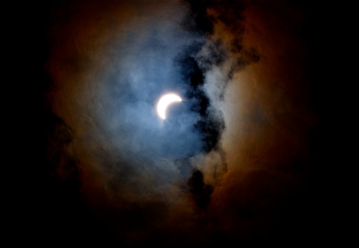 <strong>The solar eclipse is in progress on Monday, April 8, 2024.</strong> (Mark Weber/The Daily Memphian)