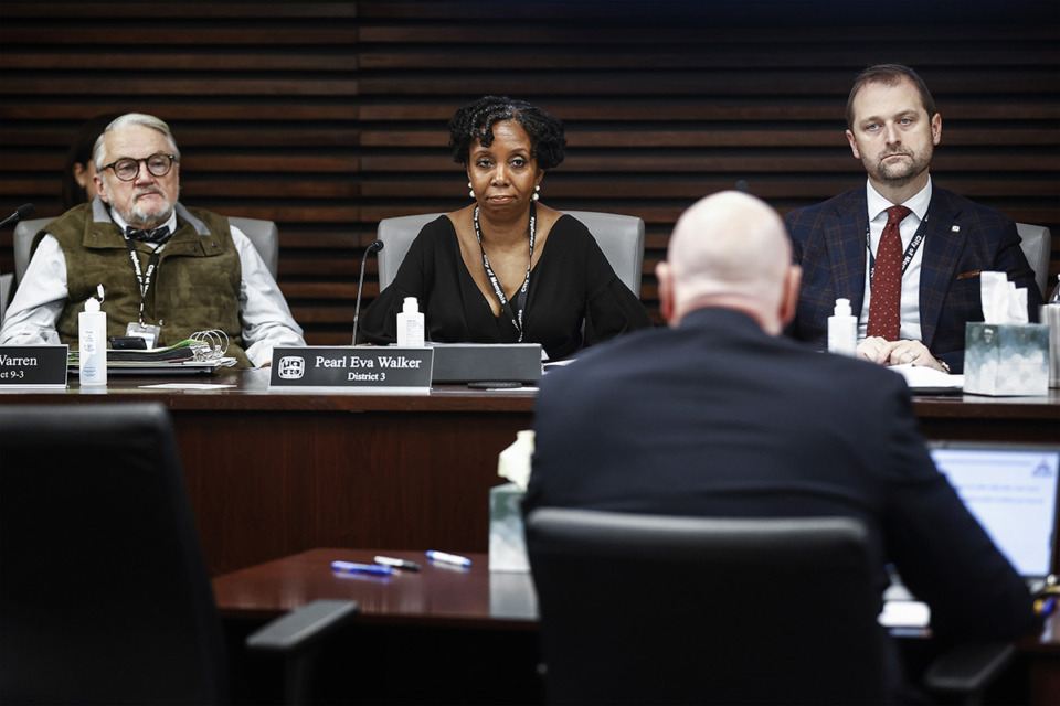 <strong>Memphis City Council members (left to right) Jeff Warren, Pearl Eva Walker and Ford Canale listen to a presentation from MLGW President and CEO Doug McGowen Jan. 23.</strong> (Mark Weber/The Daily Memphian file)