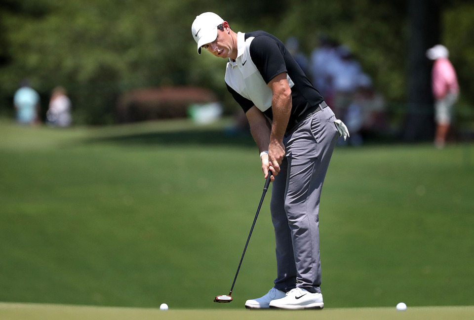 <strong>Rory McIlroy practices a few putts on the on the 8th green during a day of practice rounds at the WGC - FedEx St. Jude Invitational at TPC Southwind on Wednesday, July 24, 2019.</strong> (Jim Weber/Daily Memphian)