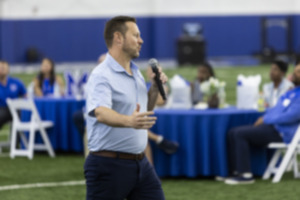 MEMPHIS, TN - April 13, 2024: Memphis football head coach Ryan Silverfield speaks during the 2024 Memphis Football Women's Clinic on Saturday at the Billy J. Murphy Athletic Complex. (Brad Vest/Special to The Daily Memphian)