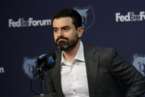 <strong>Memphis Grizzlies general manager Zach Kleiman responds to questions during the NBA basketball team's media day in Memphis, Tenn. Monday, Oct. 2, 2023.</strong> (George Walker IV/AP file)