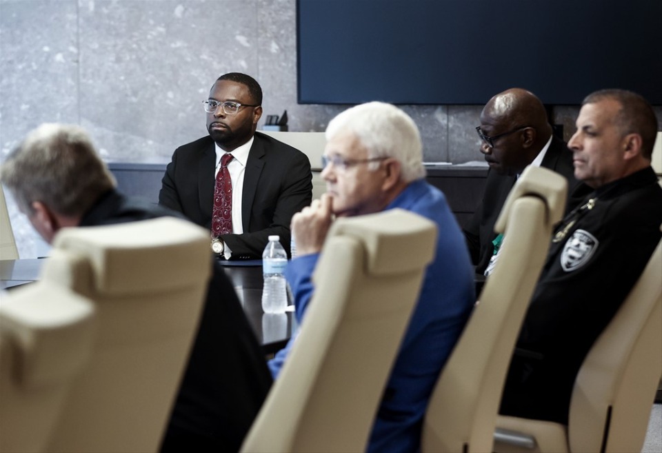 <strong>Memphis Mayor Paul Young attends a meeting with area officials and law enforcement personnel on Monday, April 1.</strong> (Mark Weber/The Daily Memphian)