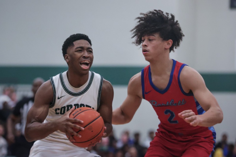 <strong>Cordova's K.J. Tenner (3) looks for an open teammate during a Jan. 30, 2024 game against Bartlett.</strong> (Patrick Lantrip/The Daily Memphian file)