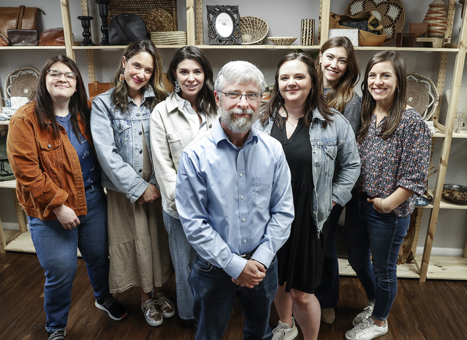 <strong>Joffa executive director Brandon Wells (middle) stands with his staff (left to right) Abby Parish, Megan Shearin, Haley Hoover, Jennifer Weston, Leslie Ann Harris and Sarah Lawrence.</strong> (Mark Weber/The Daily Memphian)