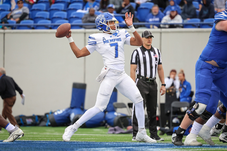 <strong>Memphis Tigers quarterback Arrington Maiden (7) throws the ball during the spring game at Simmons Bank Liberty Stadium on April 20 in Memphis.</strong> (Wes Hale/Special to The Daily Memphian)