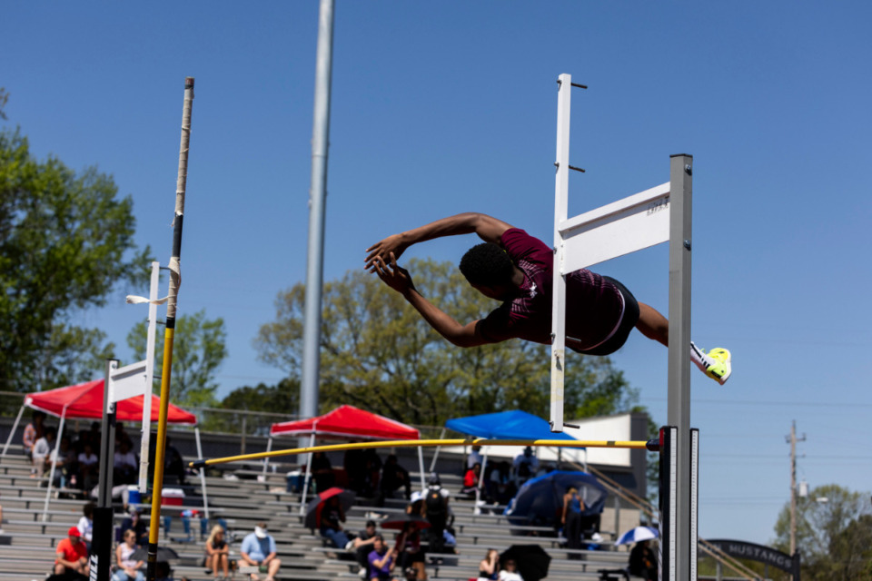 <strong>Pole vaulters compete on Saturday, April 13, 2024, during the Houston Classic at Houston High School. Top track and field athletes from the city, county and state gathered to compete.</strong> (Brad Vest/Special to The Daily Memphian)