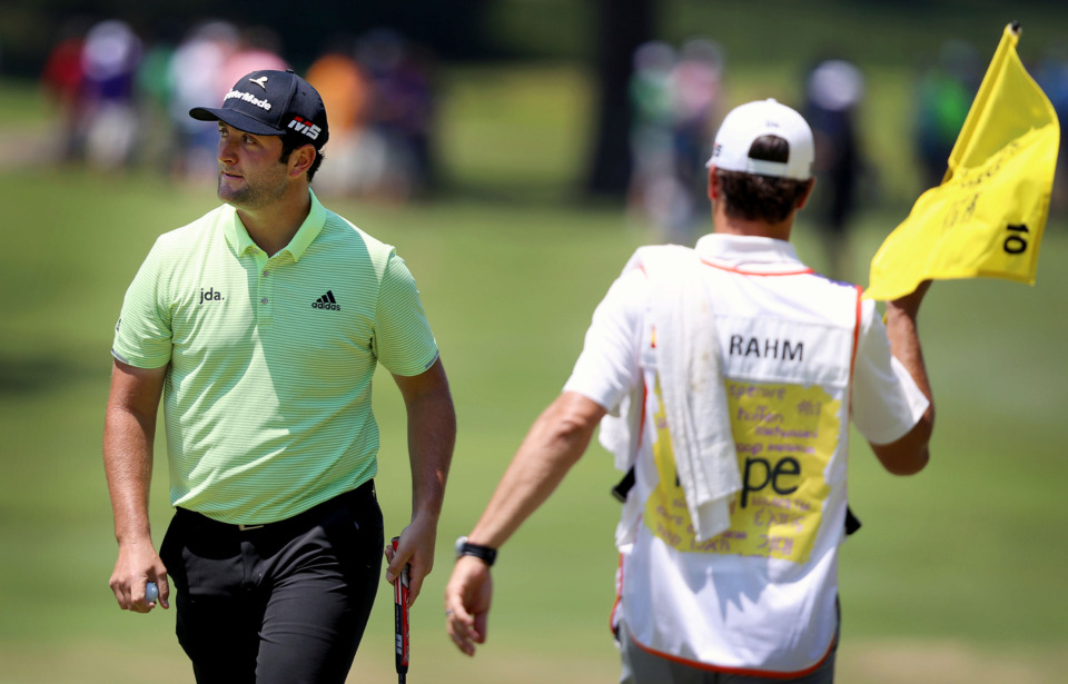 <strong>Jon Rahm of Spain acknowledges the crowd after sinking a putt during first-round action at the WGC-FedEx St. Jude Invitational at TPC Southwind, Thursday, July 25, 2019.</strong> (Patrick Lantrip/Daily Memphian)