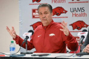 <strong>John Calipari answers questions from reporters after being introduced as Arkansas men's basketball coach Wednesday, April 10, 2024, in Fayetteville, Ark.</strong> (AP Photo/Michael Woods)