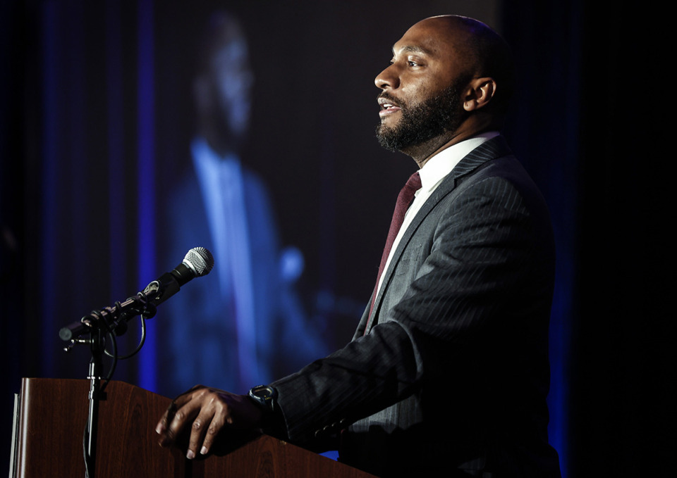 <strong>Mayor Lee Harris speaks at Youth Villages&rsquo; Breakthrough conference about community violence March 26.</strong> (Mark Weber/The Daily Memphian file)