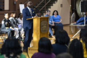 <strong>Memphis Mayor Paul Young speaks during a One Memphis town hall meeting at Orange Mound Community Center Tuesday, April 30. It's his first town hall meeting since proposing a city property-tax hike.</strong> (Brad Vest/Special to The Daily Memphian)