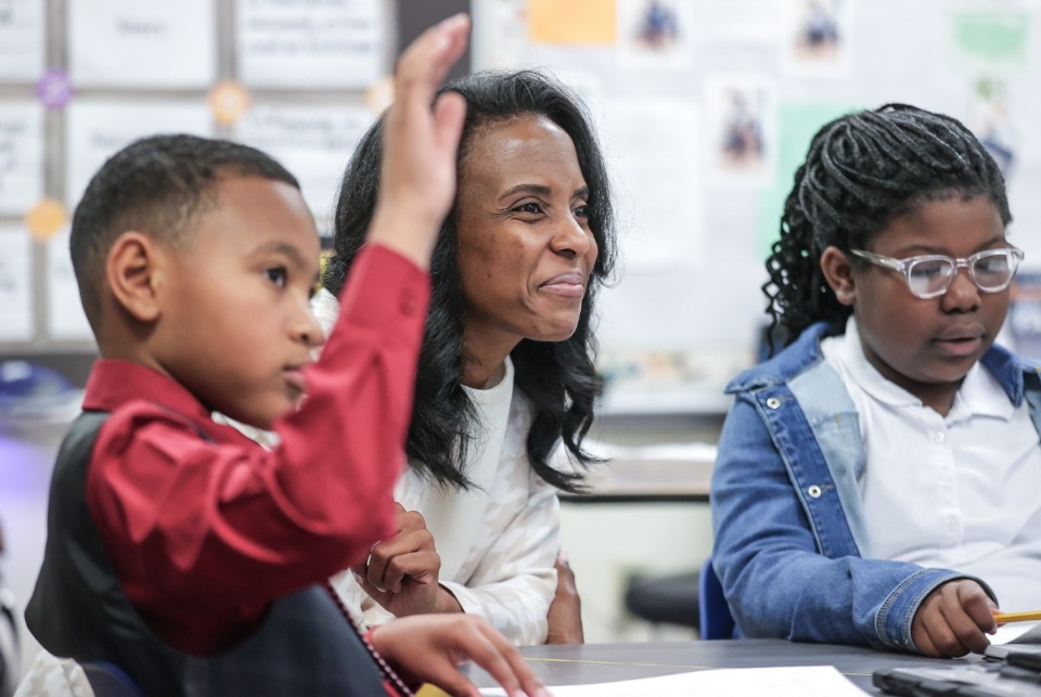 <strong>MSCS Superintendent Marie Feagins stops by a classroom while touring John P. Freeman Optional School April 11.</strong> (Patrick Lantrip/The Daily Memphian)