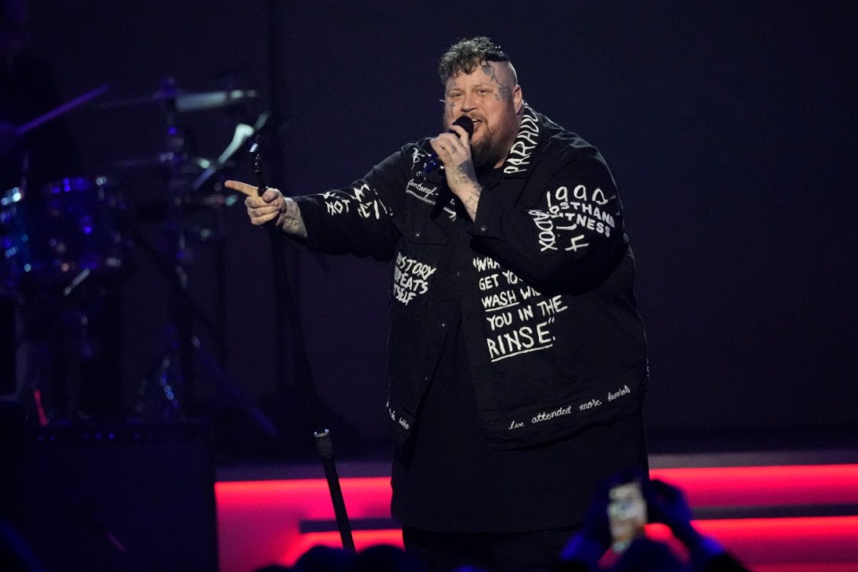 <strong>Jelly Roll performs during MusiCares Person of the Year honoring Jon Bon Jovi on Friday, Feb. 2, 2024, in Los Angeles.</strong> (AP Photo/Chris Pizzello)