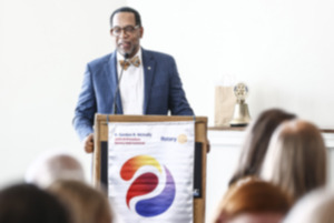 <strong>Regional One Health President and CEO Reginald Coopwood speaks at the Rotary Club luncheon April 23.</strong> (Mark Weber/The Daily Memphian)