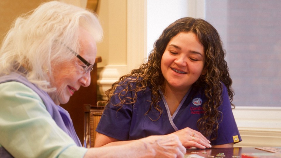 <strong>Trezevant resident Martha Wood (left) takes a break with Maria Garcia, Comfort Keepers&rsquo; full-time care coordinator who takse referrals and manages the companion care schedule, including the 15-minute appointments that begin May 6.</strong>&nbsp;(Submitted)
