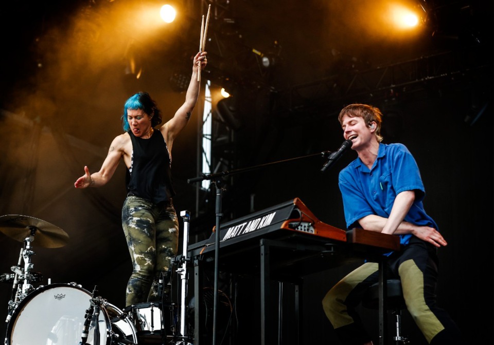 <strong>Matt and Kim (Matt Johnson and Kim Schifino) dominate the stage during Riverbeat Friday night.</strong> (Mark Weber/The Daily Memphian)