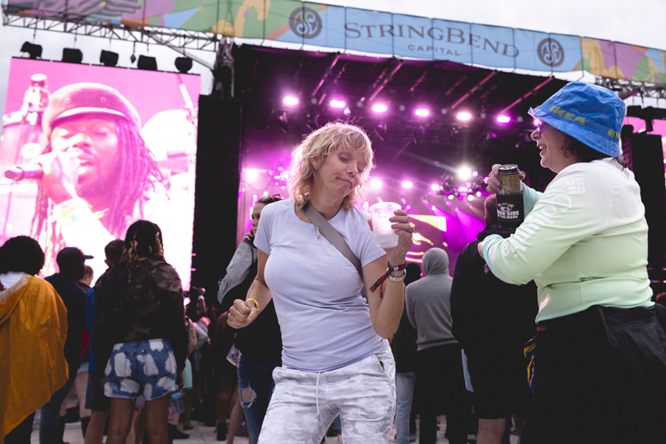 <strong>Nevada Presley, center, dances among the crowd during Black Pumas performance during the final day of Riverbeat Music Festival at Tom Lee Park in Downtown Memphis on Sunday, May 5, 2024.</strong> (Ziggy Mack/Special to The Daily Memphian)