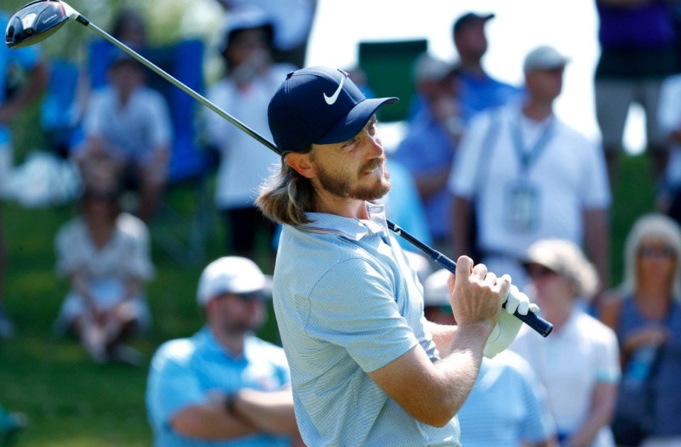 <strong>Tommy Fleetwood tees off on No. 1 during the third day of the 2019 WGC-FedEx St. Jude Invitational. Fleetwood went into Saturday's round tied for 18th at 3-under par.</strong> (Houston Cofield/Special To The Daily Memphian)