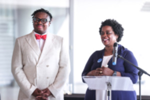 <strong>Charmeal Neely Alexander, the great-niece of Tom Lee, speaks at Beale Street Landing May 8.</strong> (Patrick Lantrip/The Daily Memphian)