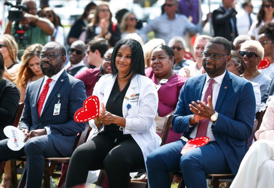 <strong>Here&rsquo;s a hint to No. 5 Down: Mayor Paul Young (right) and his wife Dr. Jamila Smith-Young (middle) attend the grand opening ceremony for Le Bonheur Children&rsquo;s Hospital&rsquo;s new critical care expansion.</strong> (Mark Weber/The Daily Memphian)
