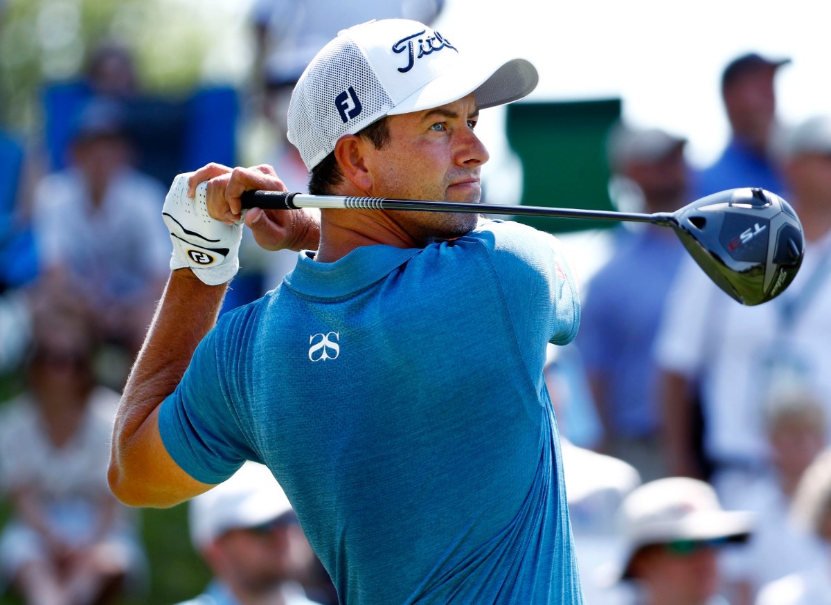 <strong>Adam Scott sends his first drive of the day down the fairway during round three of the 2019 WGC-FedEx St. Jude Invitational.</strong> (Houston Cofield/Special To The Daily Memphian)