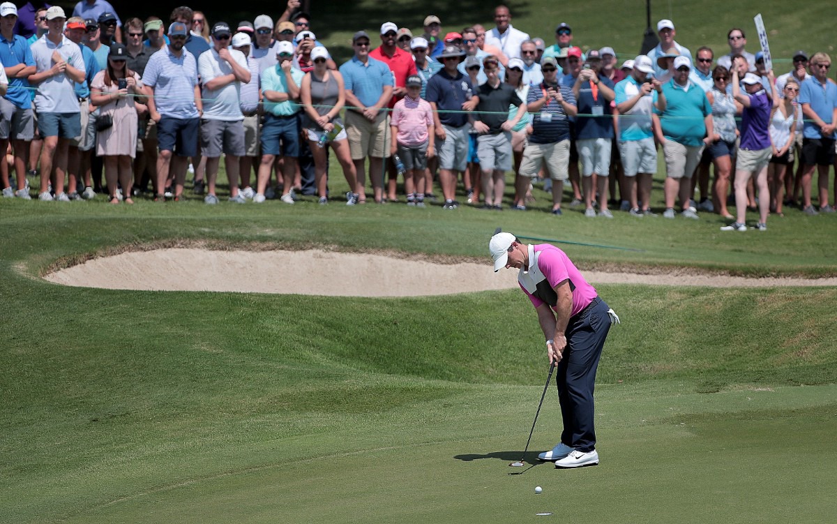 <strong>Rory McIlroy putts on the fourth hole during the third round of tournament play at the WGC-FedEx St. Jude Invitational at TPC Southwind on July 27, 2019.</strong> (Jim Weber/Daily Memphian)