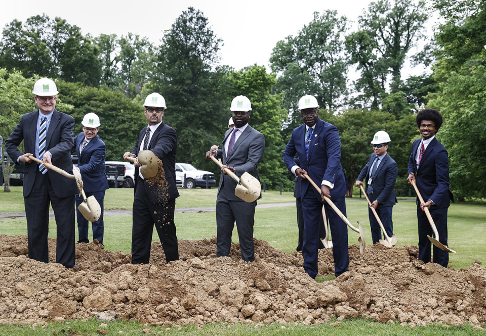 <strong>Local dignitaries attend a groundbreaking ceremony for the South Cypress Creek Stream &amp; Wetland Restoration project on Monday, May 13.</strong> (Mark Weber/The Daily Memphian)