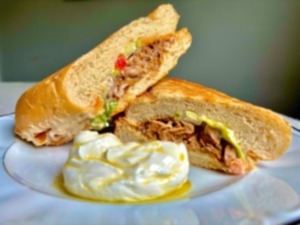 <strong>Queen of Sheba&rsquo;s lamb sub with a dollop of labneh.</strong> (Joshua Carlucci/Special to The Daily Memphian)