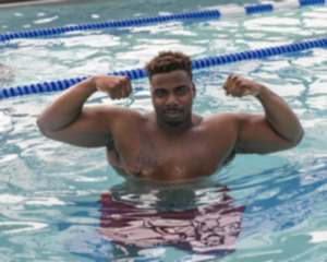 <strong>Chris Morris, a 6-foot-4, 315-pound offensive lineman, attends a swim lesson at the Whitehaven YMCA on Thursday, May 16.</strong> (Ziggy Mack/Special to The Daily Memphian)