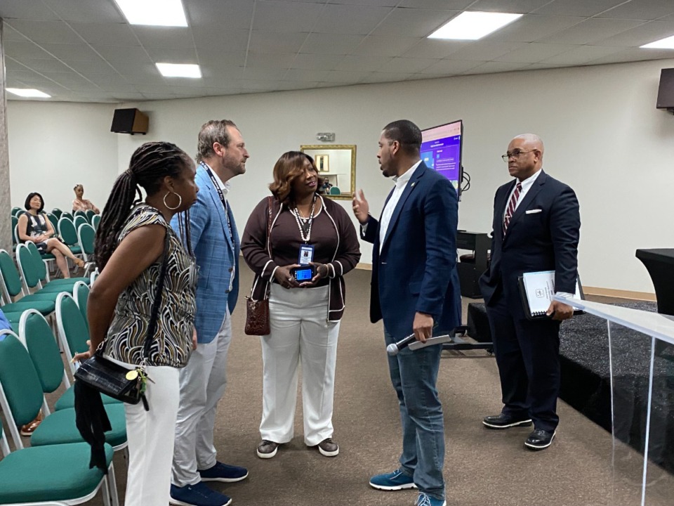 <strong>City Council members (from left) Pearl Walker, Ford Canale, Jana Swearengen-Washington and JB Smiley Jr. attend the town hall at New Salem Baptist Church Thursday, May 16.</strong> (Bill Dries/The Daily Memphian)