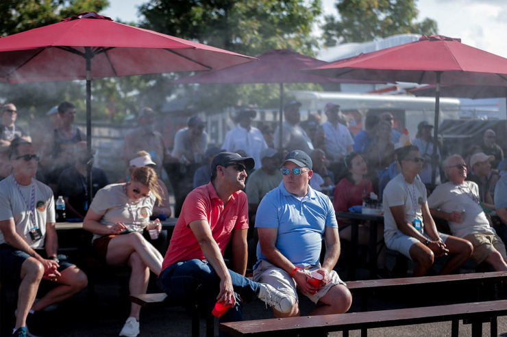 <strong>Crowds gather for a cooking demonstration during the third day of the Memphis in May World Championship Barbecue Cooking Contest at Liberty Park May 17.</strong> (Patrick Lantrip/The Daily Memphian)
