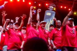 <strong>Members of The Shed barbecue team celebrate after winning the Grand Prize as well as first place in the Whole Hog division at Memphis in May World Championship Barbecue Cooking Contest at Liberty Park on Saturday, May 18, 2024.</strong> (Ziggy Mack/Special to The Daily Memphian)