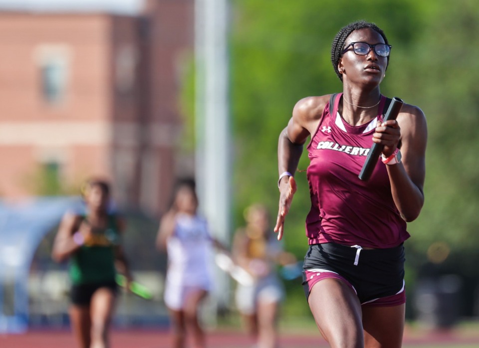 <strong>Collierville's girls 4 x 200 relay team cruises to an easy victory in the Spring Fling state championships in Murfreesboro, May 23, 2024.</strong> (Patrick Lantrip/The Daily Memphian)