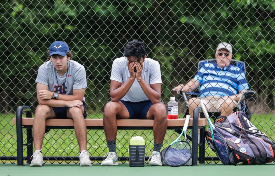 <strong>Lausanne's Sathvik Nath reacts to losing his first set during the Spring Fling state tennis championships in Murfreesboro, Tenn., May 24.</strong> (Patrick Lantrip/The Daily Memphian)