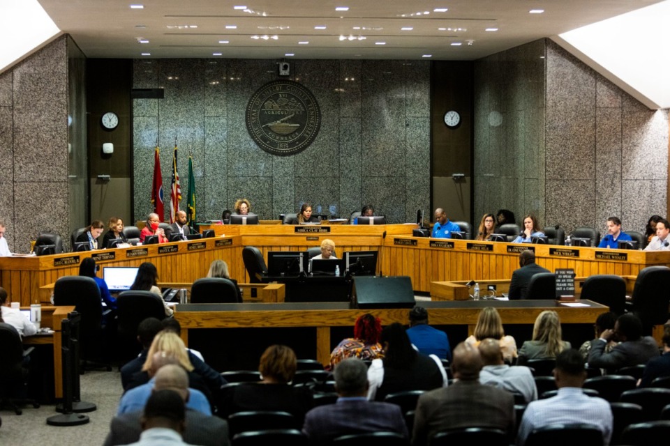 <strong>Shelby County Mayor Lee Harris makes his budget presentation to the Shelby County Commission on Wednesday, May 1, 2024.</strong> (Brad Vest/Special to The Daily Memphian)