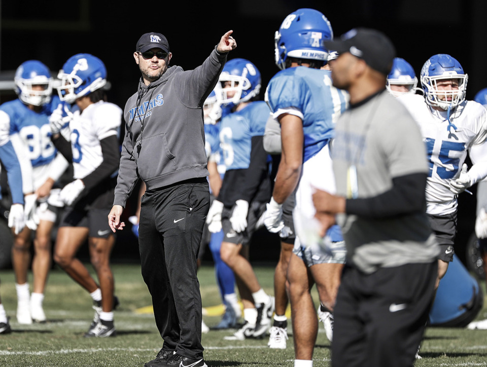 <strong>University of Memphis head coach Ryan Silverfield coaches during practice April 4.</strong> (Mark Weber/The Daily Memphian file)