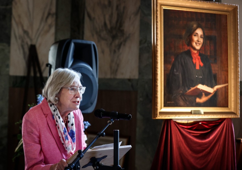 <strong>Judge Julia Gibbons attends her portrait unveiling on Thursday, May 30, 2024.</strong> (Mark Weber/The Daily Memphian)